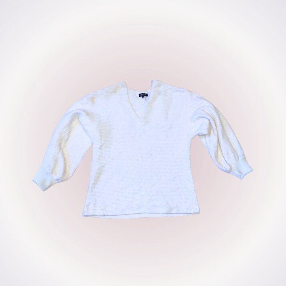 1.State White Balloon Puff Sleeve V-Neck Sweater | Sz XS